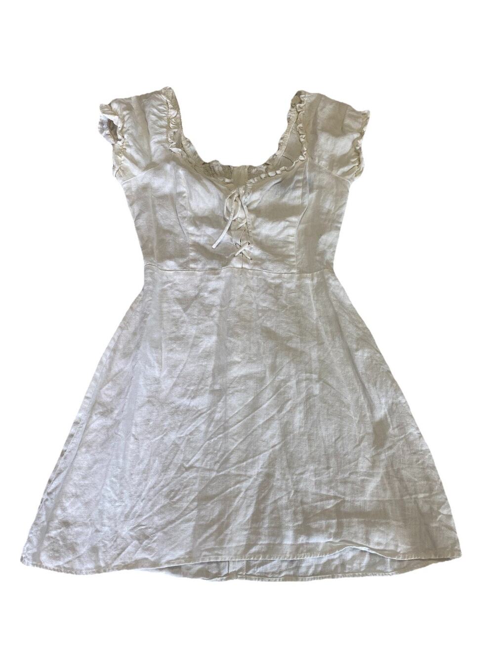 reformation rare klara linen dress lace up bodice size 2 white cream milk maid